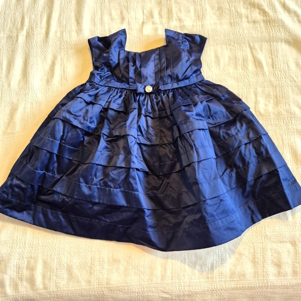 Gymboree girls size 12-18 months navy blue party dress lined & tulle EUC